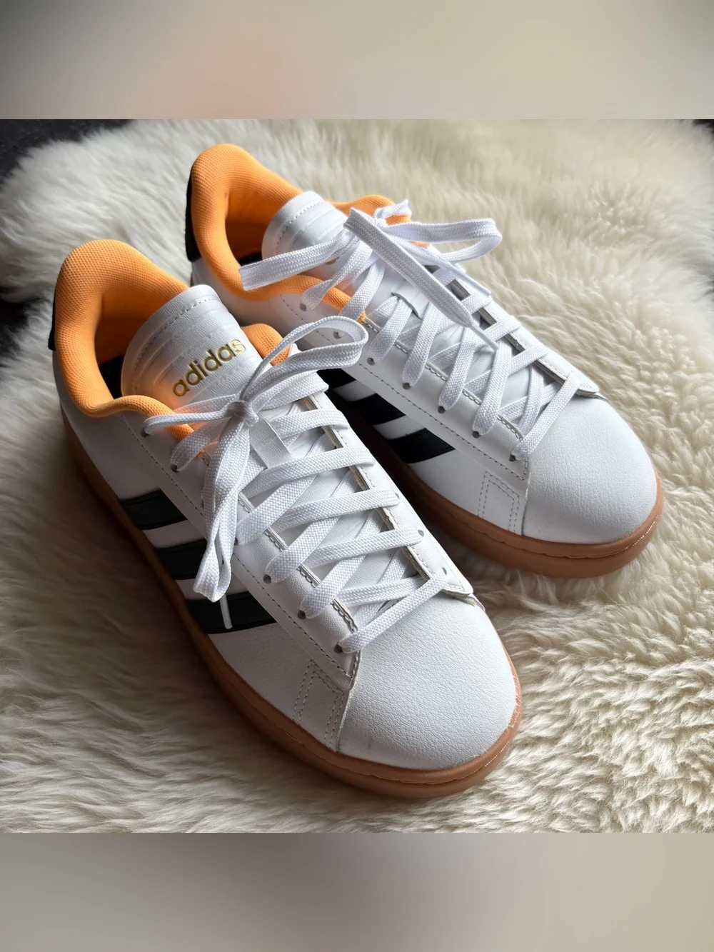 Adidas Women’s Grand Court Alpha Sneakers in White Flash Orange 7.5